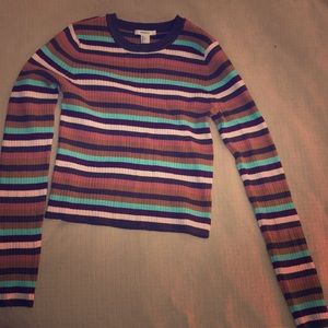 Cropped stripe knit sweater.